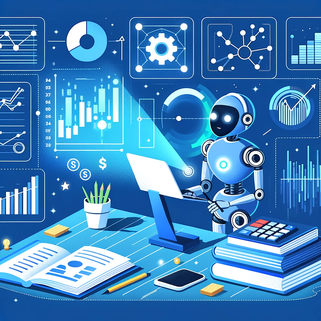 An illustration of AI automating tasks like data analysis or report generation in accounting, highlighting the efficiency brought by automation.